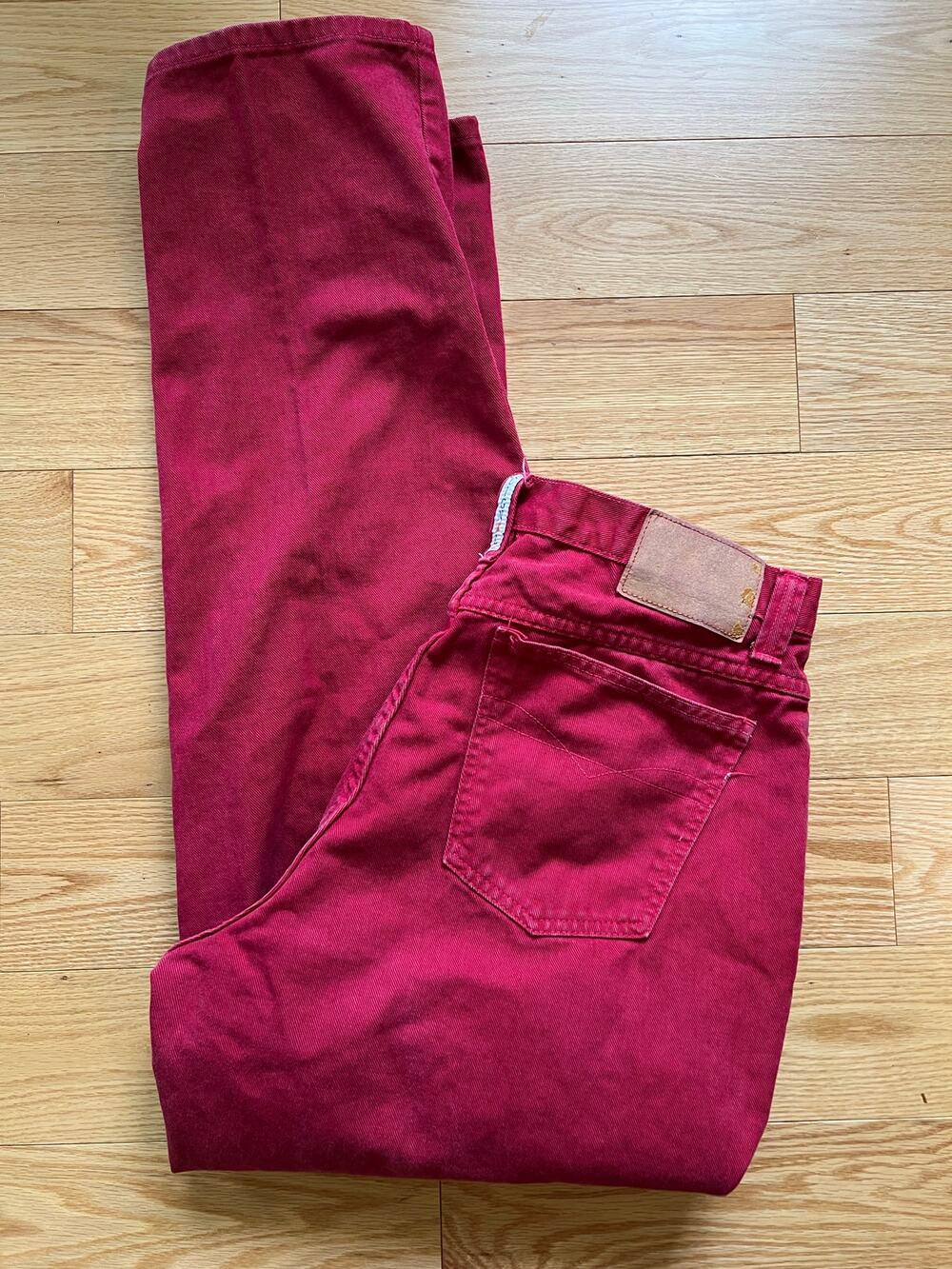 Vintage De Nimes Cignal Jeans Red Relaxed Fit Tapered Leg Cotton Size 36 x 34 JL